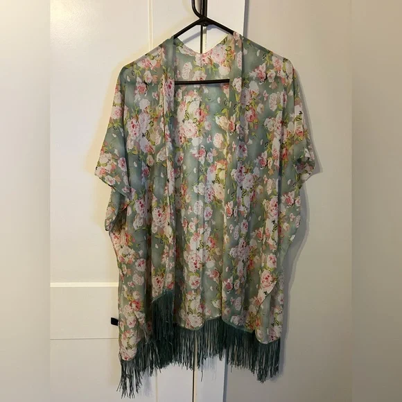 Floral Kimono with Fringe - Picture 2 of 5